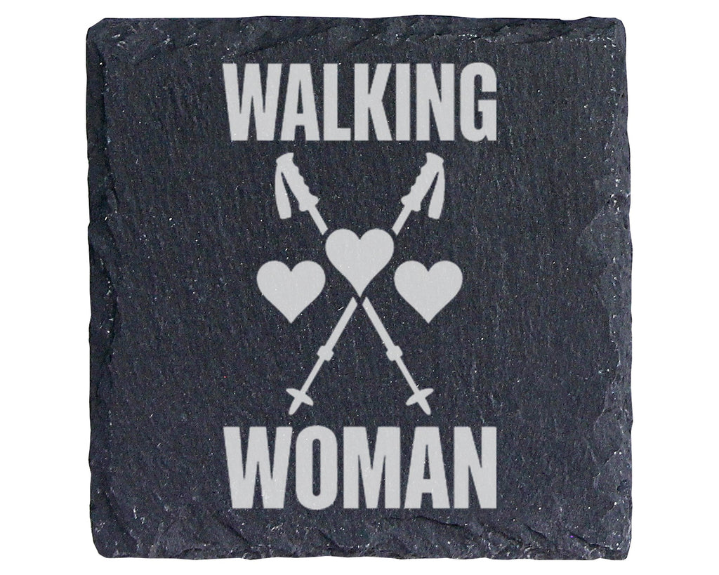 Schiefer Untersetzer Walking Woman mit Wanderstöcken Herz - Geschenk f – Bild 1