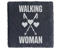 Schiefer Untersetzer Walking Woman mit Wanderstöcken Herz - Geschenk f – Bild 1