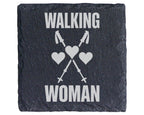 Schiefer Untersetzer Walking Woman mit Wanderstöcken Herz - Geschenk f – Bild 1