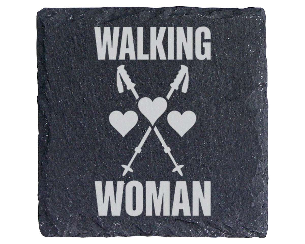 Schiefer Untersetzer Walking Woman mit Wanderstöcken Herz - Geschenk f – Bild 1