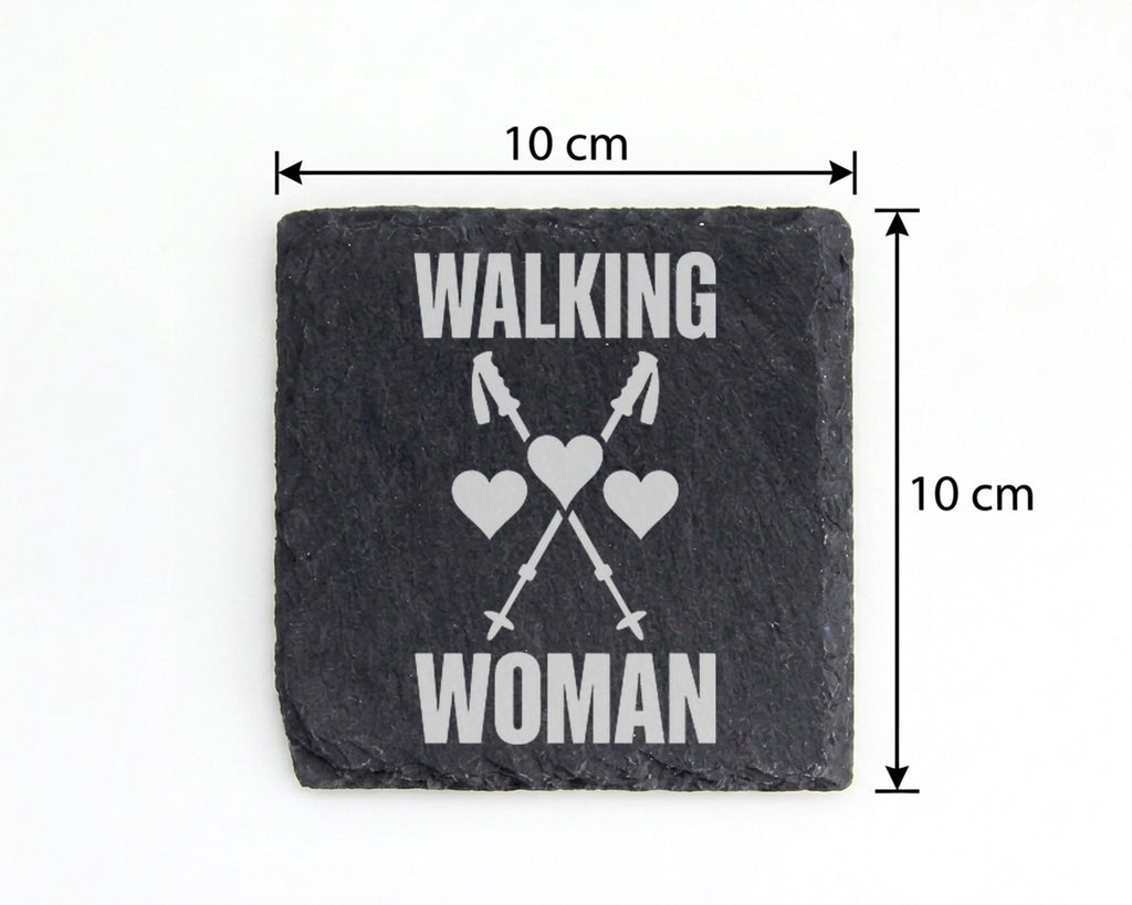 Schiefer Untersetzer Walking Woman mit Wanderstöcken Herz - Geschenk f – Bild 4
