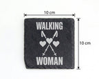 Schiefer Untersetzer Walking Woman mit Wanderstöcken Herz - Geschenk f – Bild 4