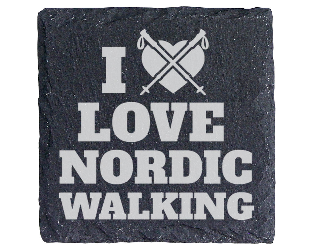 Schiefer Untersetzer I Love Nordic Walking Herz - Geschenk für Walker  – Bild 1