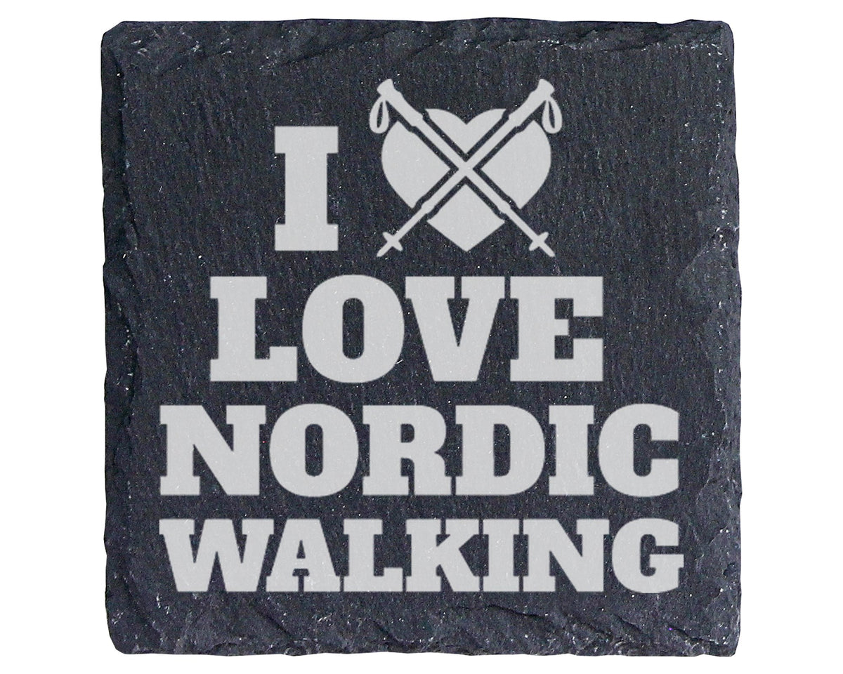 Schiefer Untersetzer I Love Nordic Walking Herz - Geschenk für Walker  – Bild 1