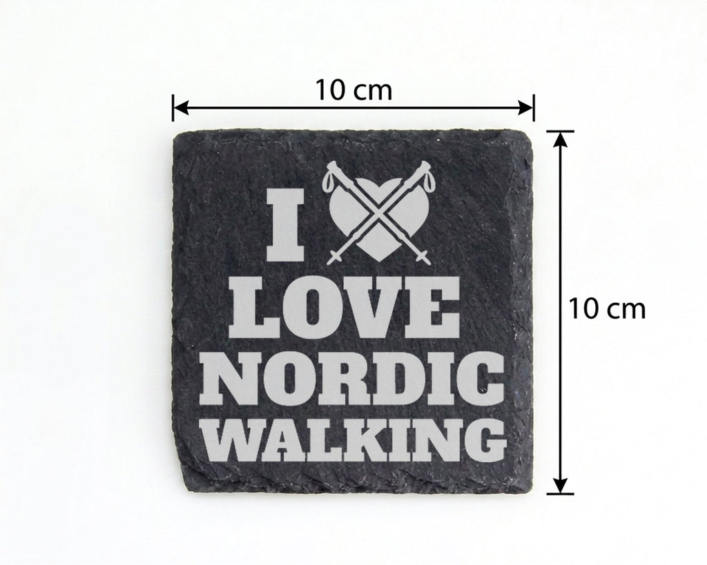 Schiefer Untersetzer I Love Nordic Walking Herz - Geschenk für Walker  – Bild 4