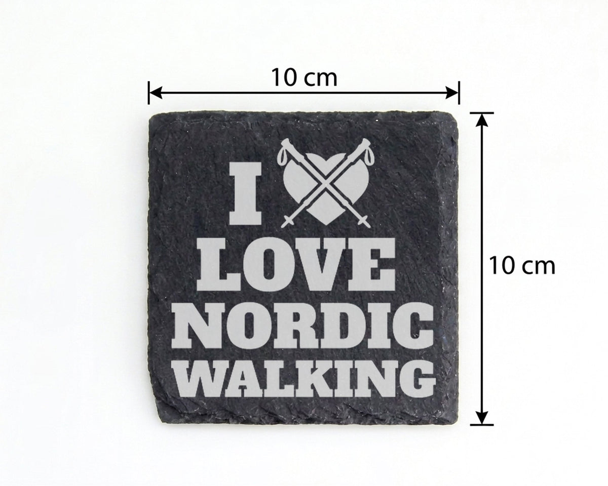 Schiefer Untersetzer I Love Nordic Walking Herz - Geschenk für Walker  – Bild 4