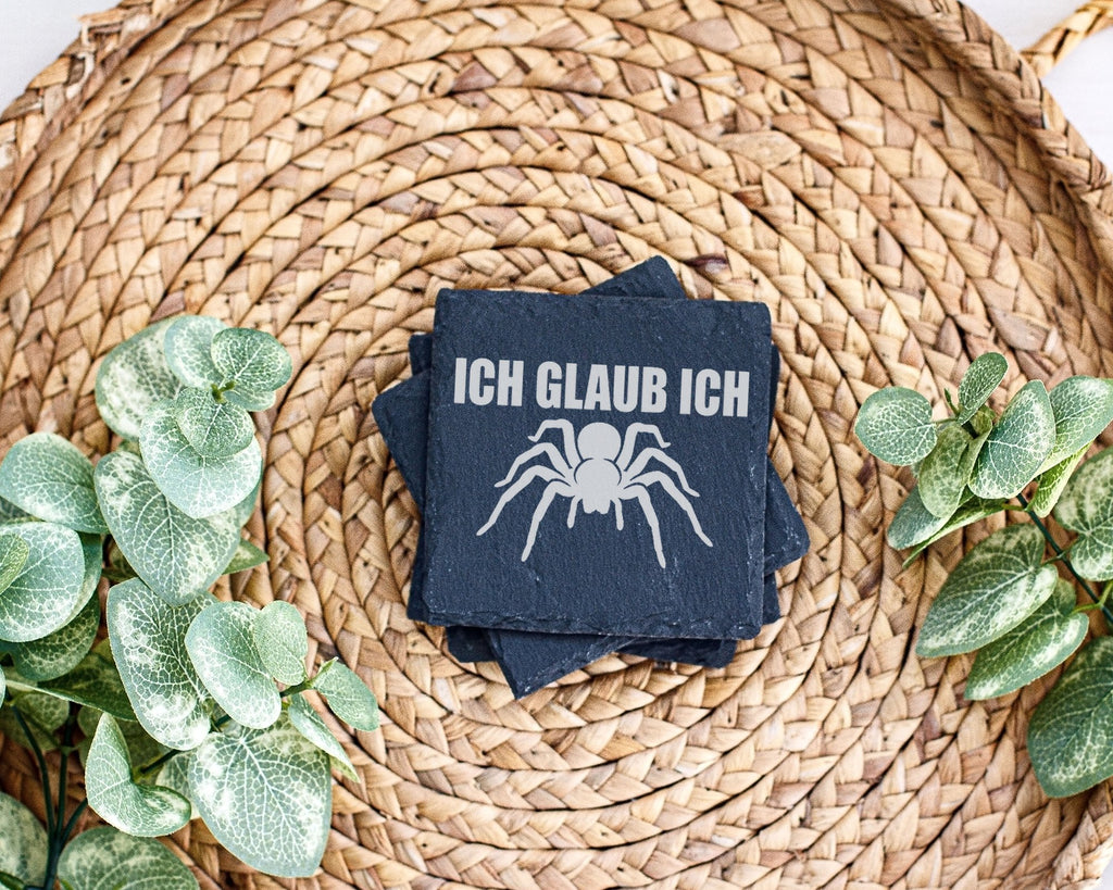 Schiefer Untersetzer Spinne Ich Glaub - Lustiges Geschenk für Spinnenl – Bild 3