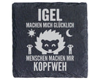 Schiefer Untersetzer Igel Glücklich Menschen Kopfweh - Lustiges Gesche – Bild 1