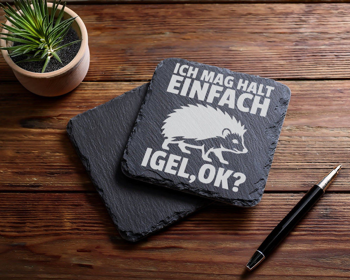 Schiefer Untersetzer Igel Ich Mag Halt Einfach Ok - Lustiges Geschenk  – Bild 5