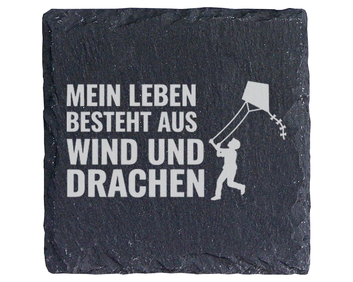Schiefer Untersetzer Drachen Mein Leben Besteht Aus Wind - Geschenk fü – Bild 1