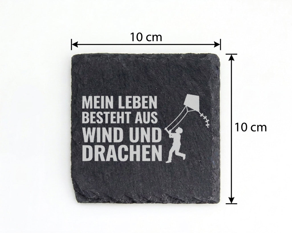 Schiefer Untersetzer Drachen Mein Leben Besteht Aus Wind - Geschenk fü – Bild 4