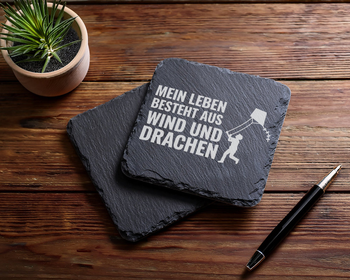 Schiefer Untersetzer Drachen Mein Leben Besteht Aus Wind - Geschenk fü – Bild 5