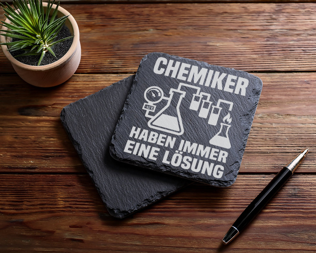 Schiefer Untersetzer Chemiker Haben Immer Eine Lösung - Geschenk für W – Bild 5
