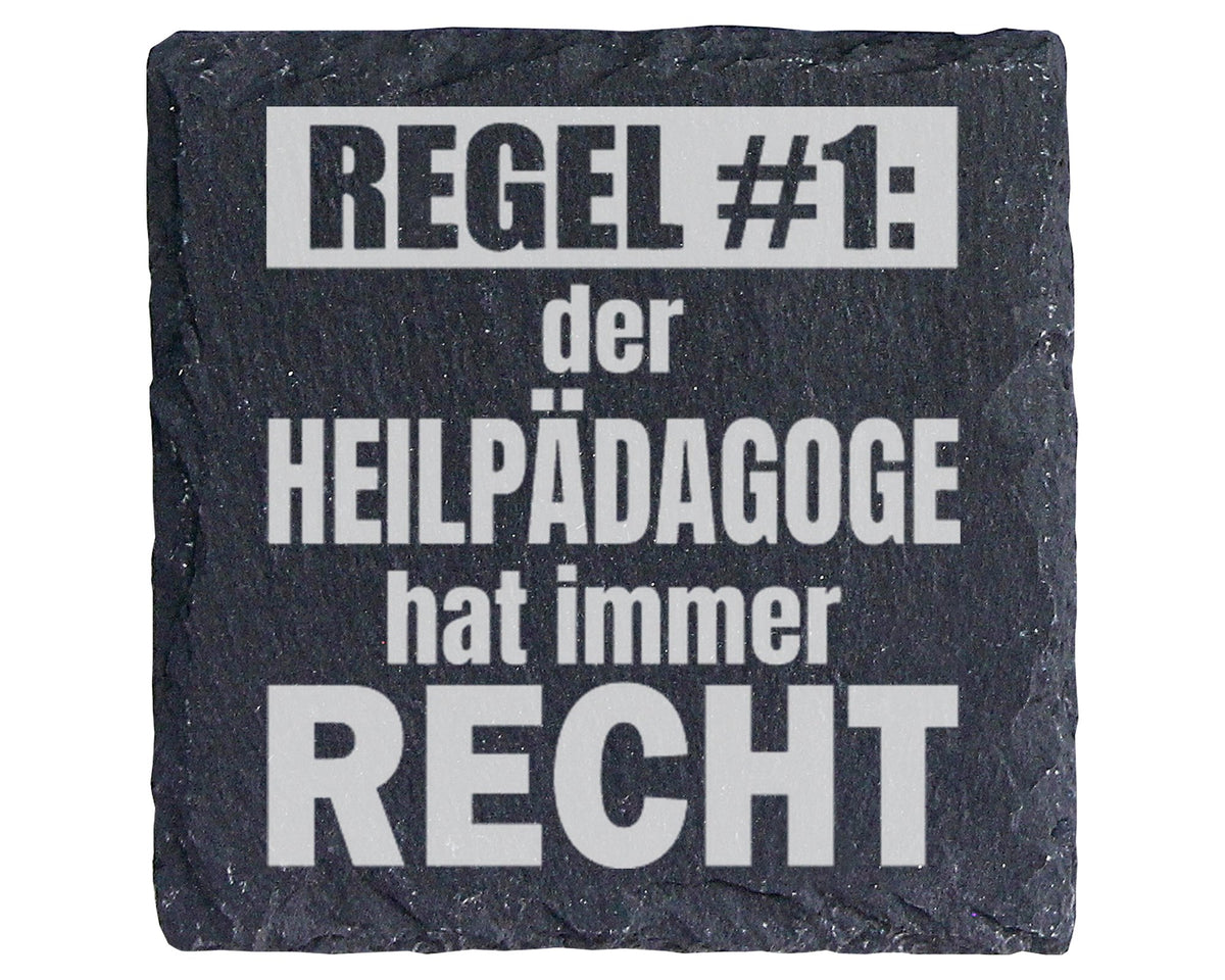 Schiefer Untersetzer Heilpädagoge Regel Hat Immer Recht - Geschenk für – Bild 1