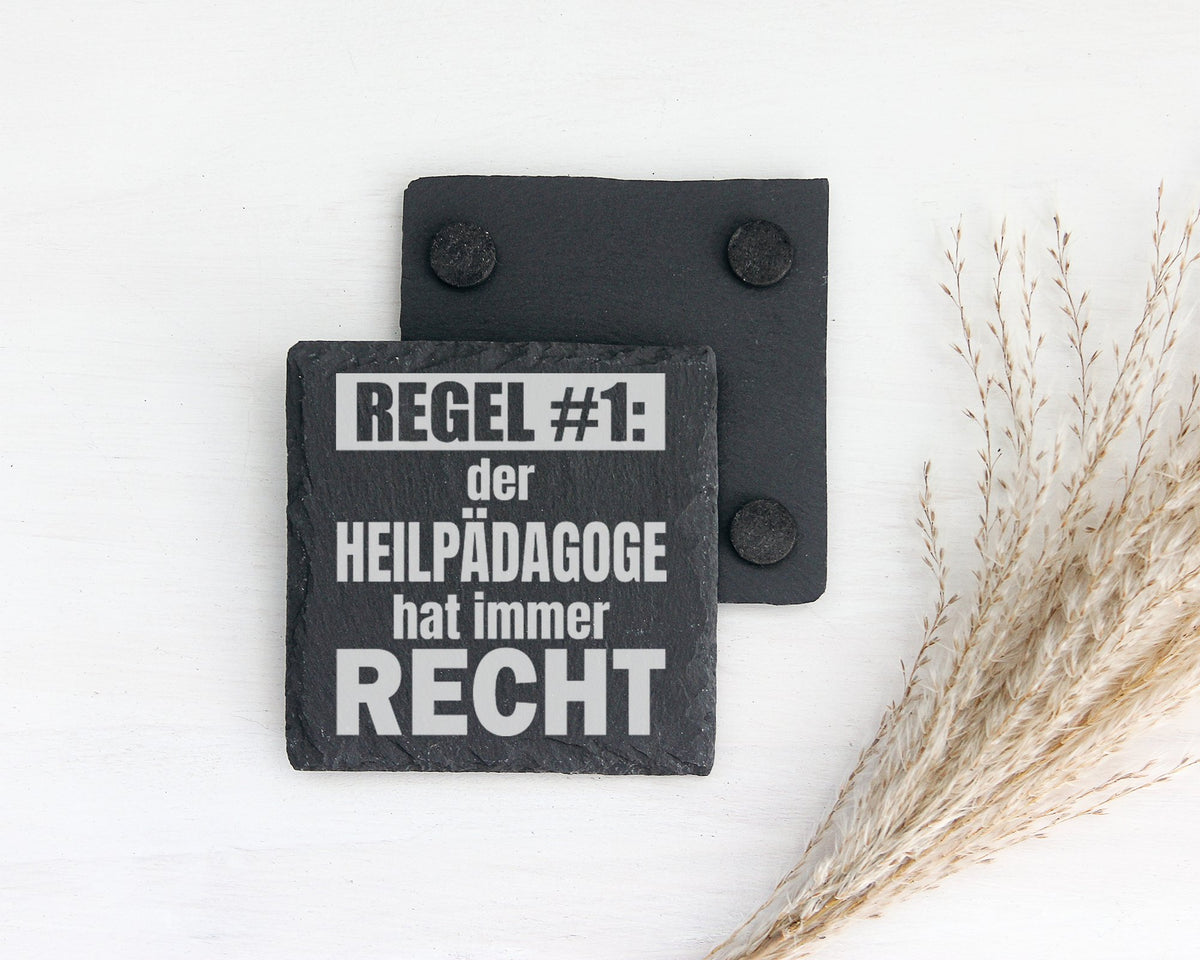 Schiefer Untersetzer Heilpädagoge Regel Hat Immer Recht - Geschenk für – Bild 2