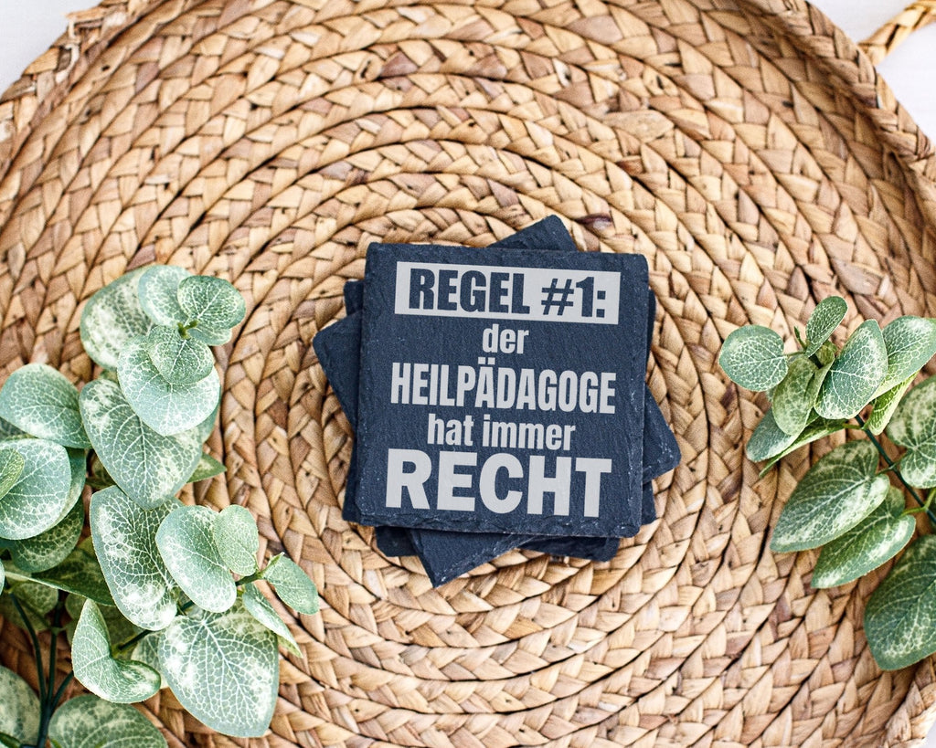Schiefer Untersetzer Heilpädagoge Regel Hat Immer Recht - Geschenk für – Bild 3