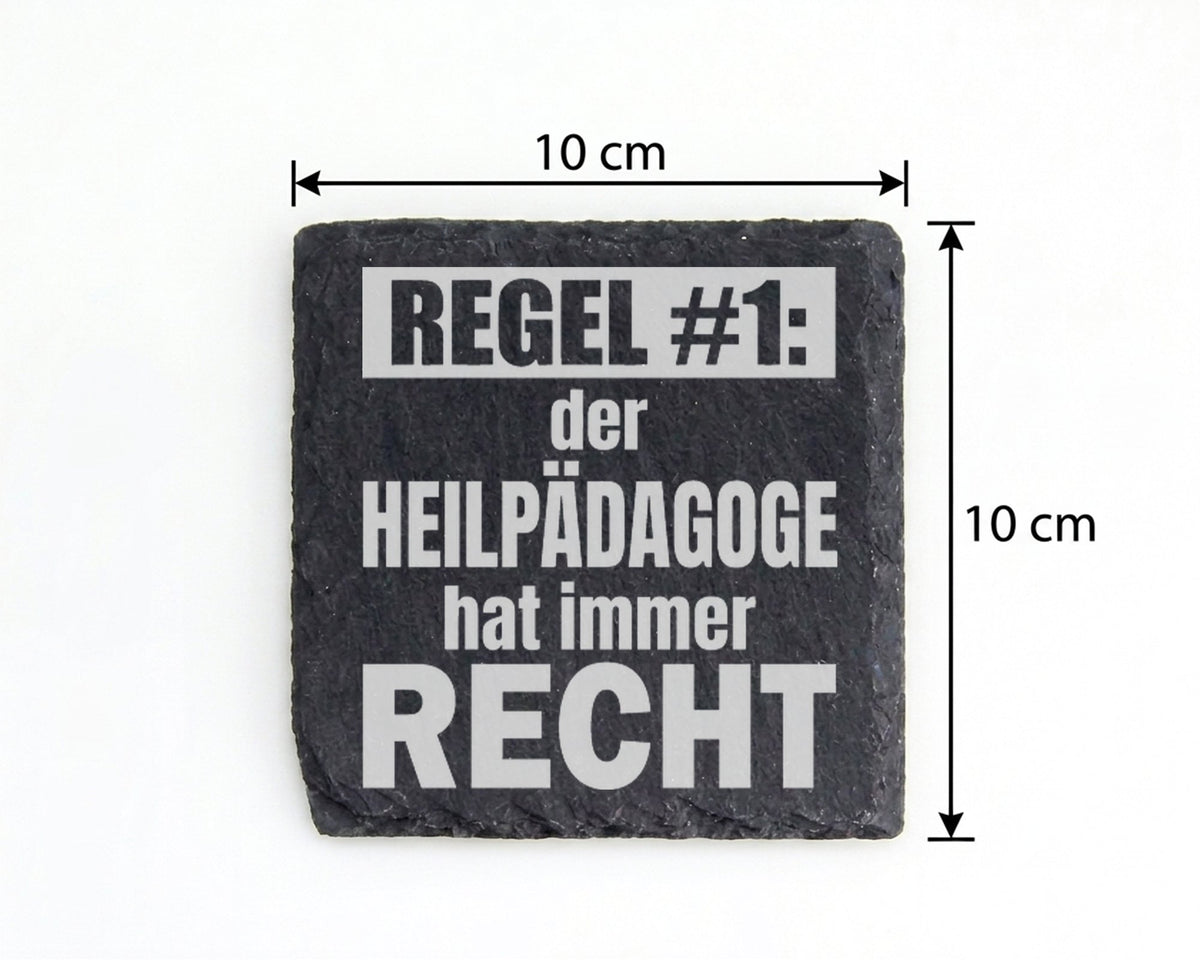 Schiefer Untersetzer Heilpädagoge Regel Hat Immer Recht - Geschenk für – Bild 4