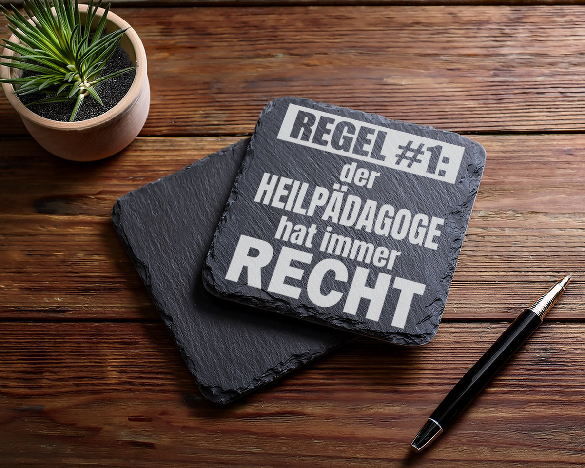 Schiefer Untersetzer Heilpädagoge Regel Hat Immer Recht - Geschenk für – Bild 5