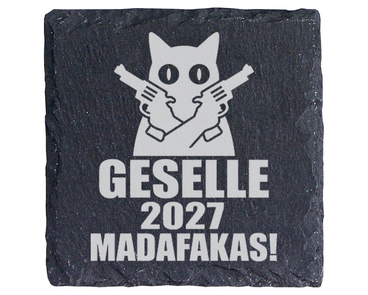 Schiefer Untersetzer Geselle 2027 Madafakas Katze Pistolen - Geschenk  – Bild 1