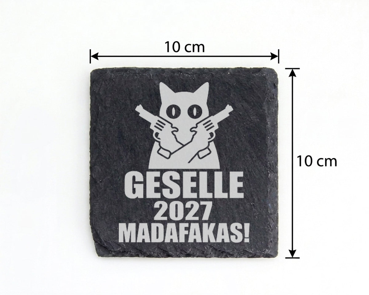 Schiefer Untersetzer Geselle 2027 Madafakas Katze Pistolen - Geschenk  – Bild 4