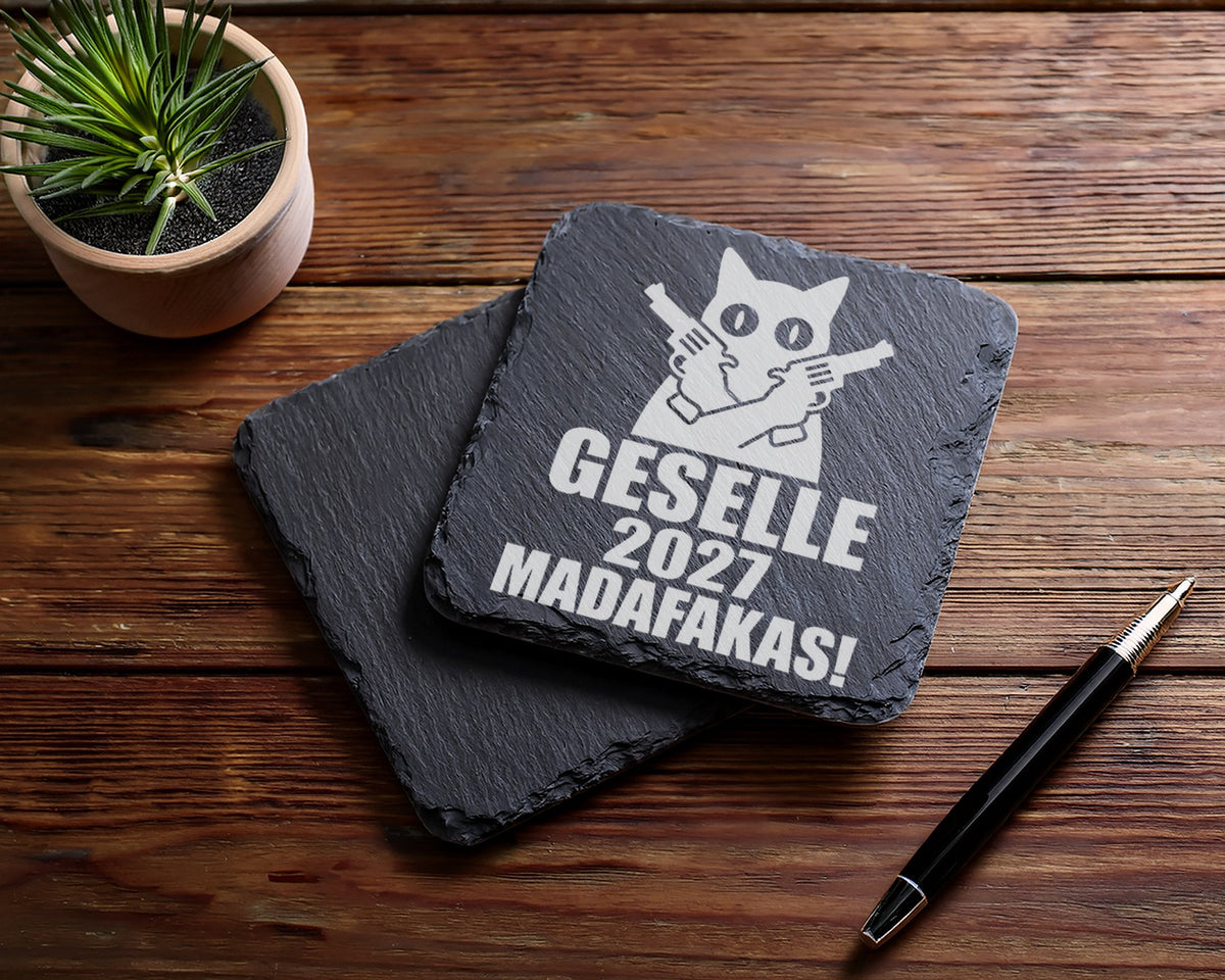 Schiefer Untersetzer Geselle 2027 Madafakas Katze Pistolen - Geschenk  – Bild 5