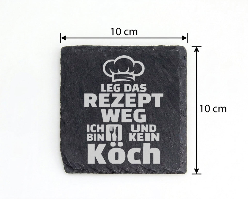 Schiefer Untersetzer Kochmütze Spruch Leg Das Rezept Weg Kein Koch - G – Bild 4