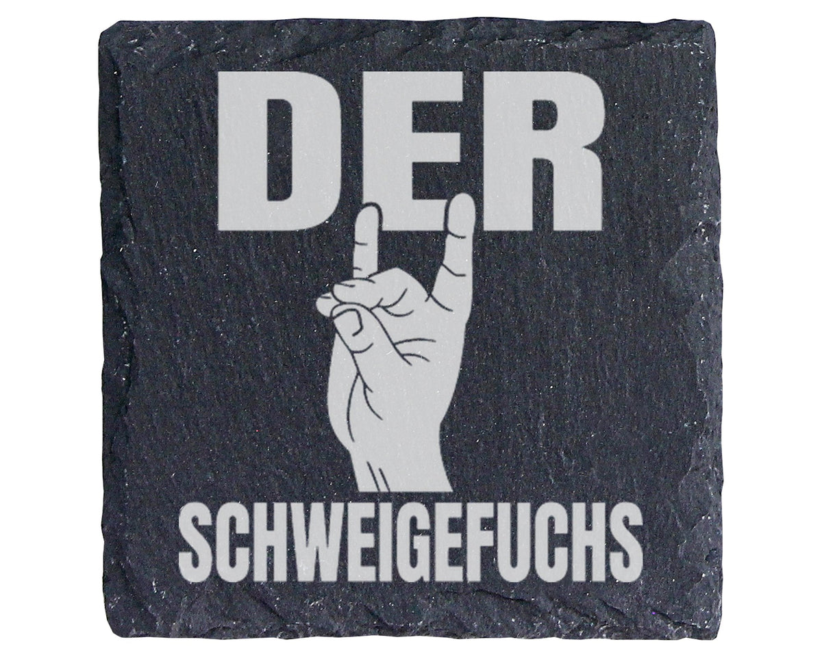 Schiefer Untersetzer Der Schweigefuchs Hand - Lustiges Geschenk für Le – Bild 1