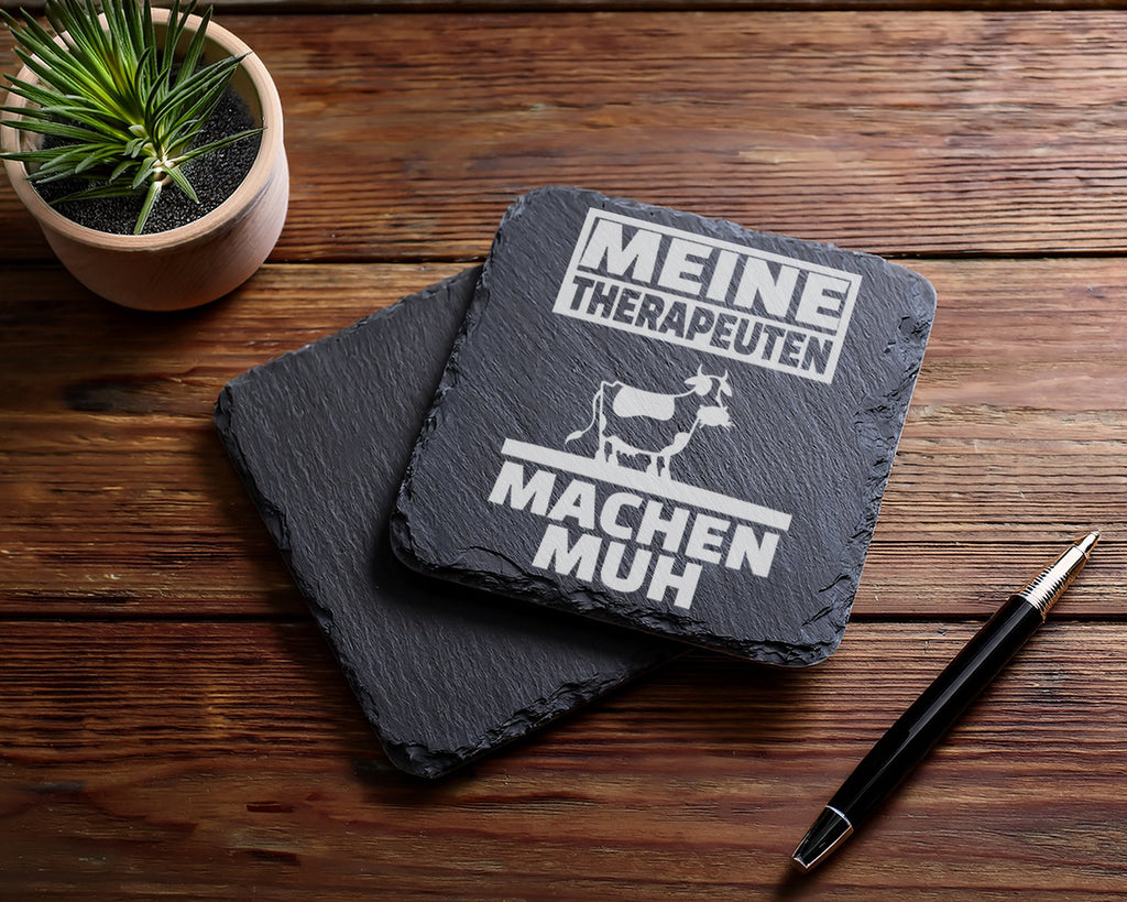 Schiefer Untersetzer Kuh Motiv Meine Therapeuten Machen Muh - Lustiges – Bild 5
