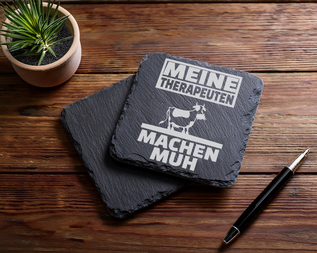 Schiefer Untersetzer Kuh Motiv Meine Therapeuten Machen Muh - Lustiges – Bild 5