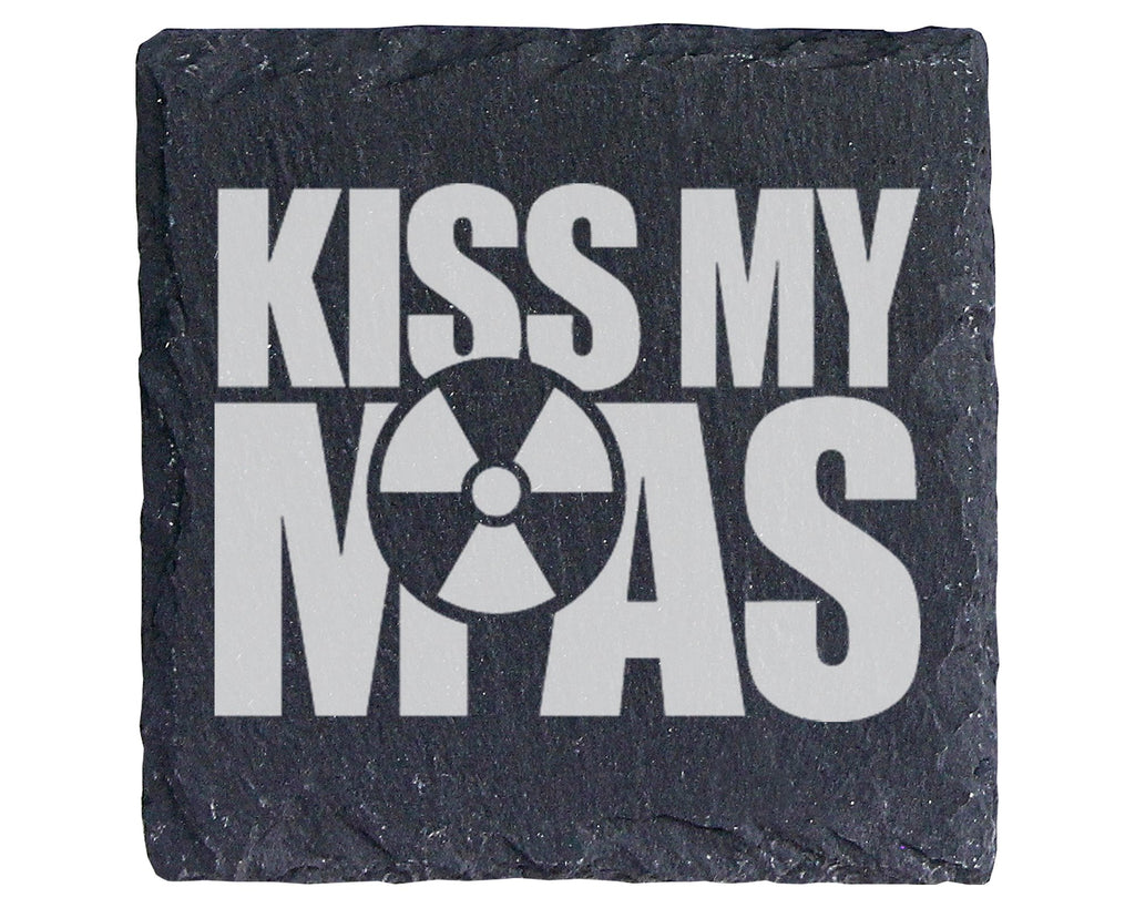 Schiefer Untersetzer Radioaktiv Symbol Kiss My Ass - Lustiges Geschenk – Bild 1