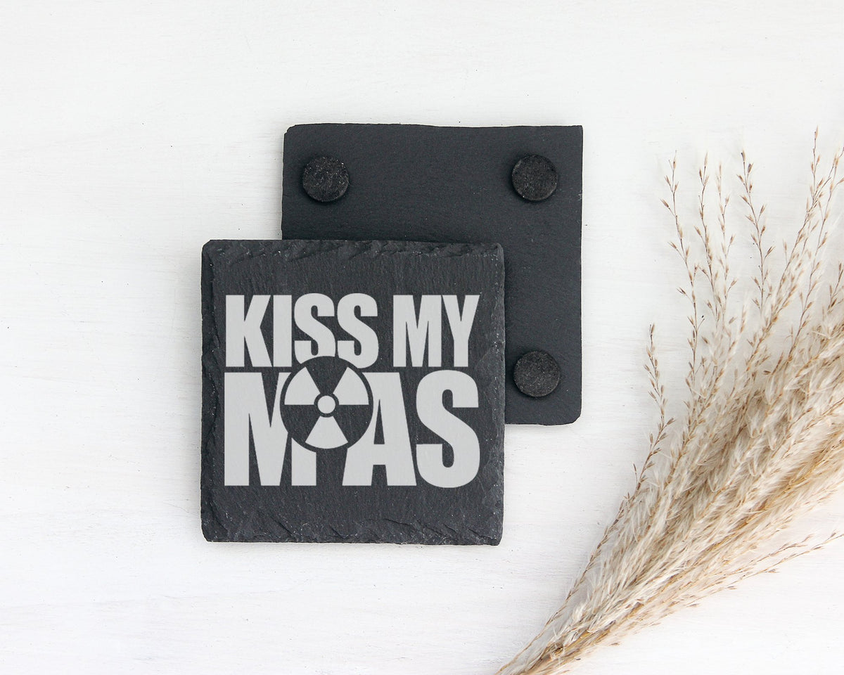 Schiefer Untersetzer Radioaktiv Symbol Kiss My Ass - Lustiges Geschenk – Bild 2