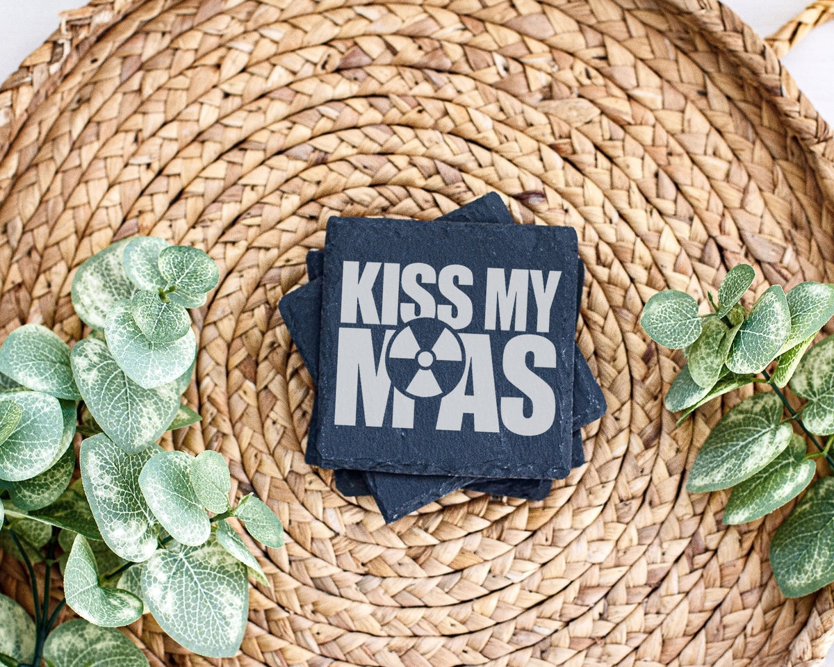 Schiefer Untersetzer Radioaktiv Symbol Kiss My Ass - Lustiges Geschenk – Bild 3