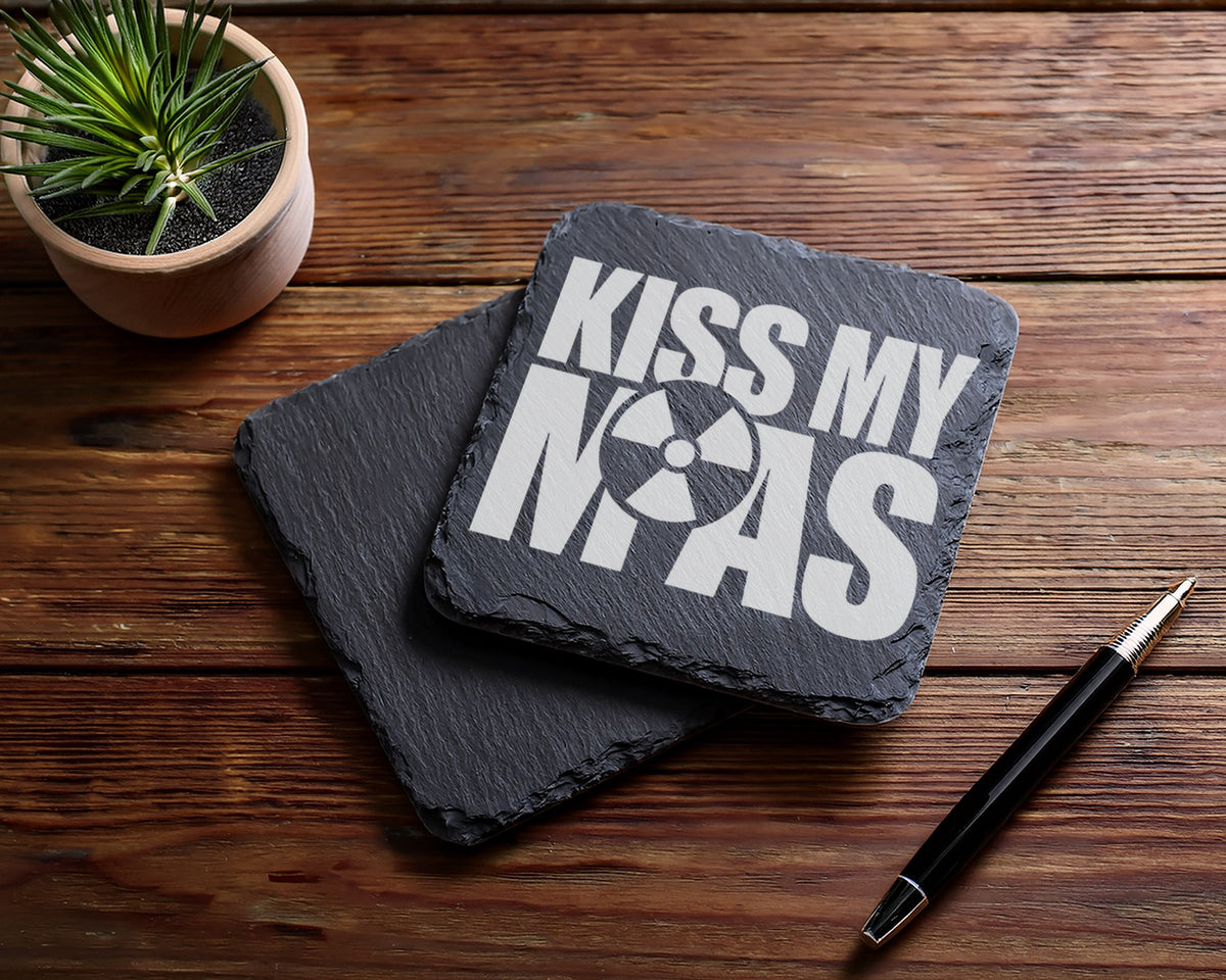 Schiefer Untersetzer Radioaktiv Symbol Kiss My Ass - Lustiges Geschenk – Bild 5