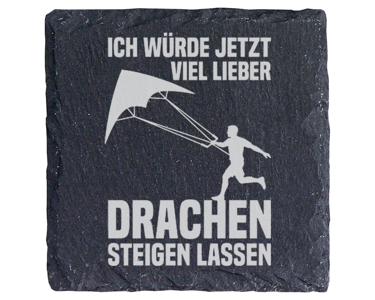 Schiefer Untersetzer Drachenflieger Ich Würde Lieber Drachenfliegen -  – Bild 1