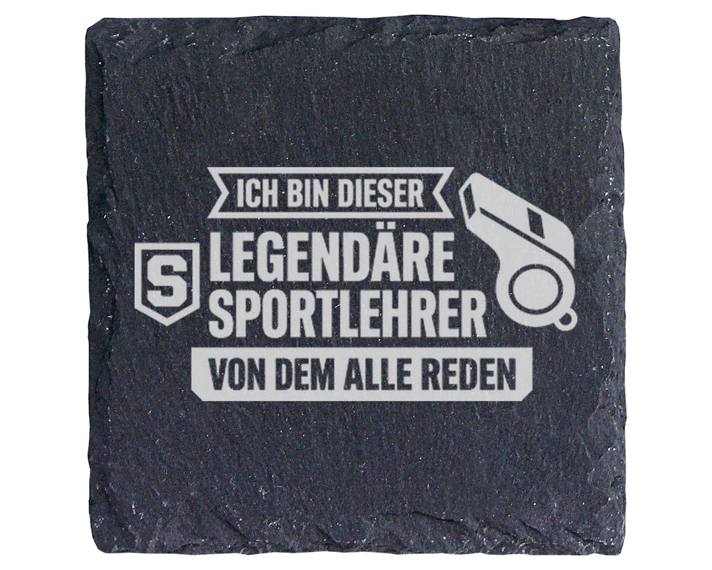 Schiefer Untersetzer Legendärer Sportlehrer Spruch - Geschenk fuer Tra – Bild 1