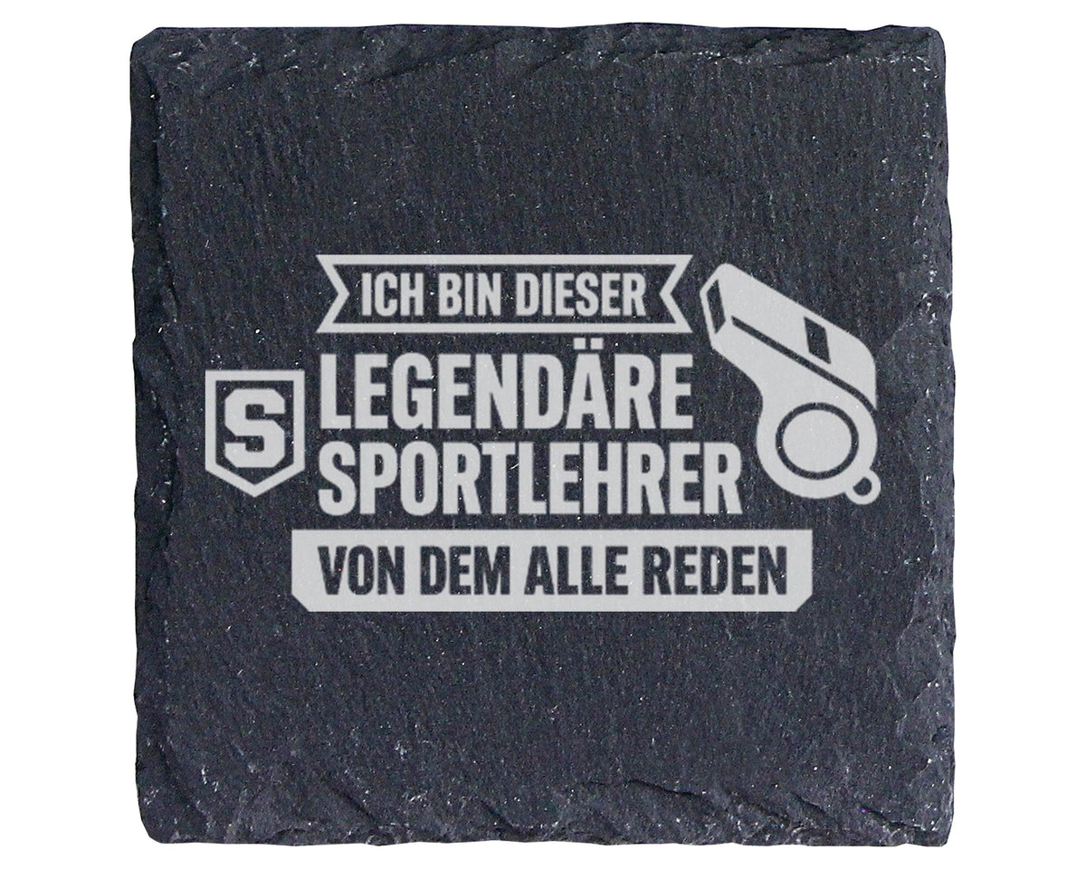 Schiefer Untersetzer Legendärer Sportlehrer Spruch - Geschenk fuer Tra – Bild 1