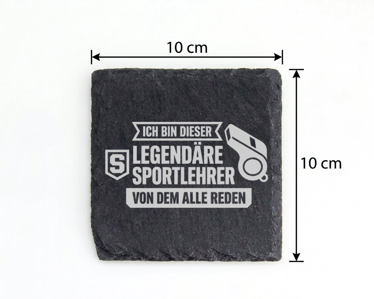 Schiefer Untersetzer Legendärer Sportlehrer Spruch - Geschenk fuer Tra – Bild 4