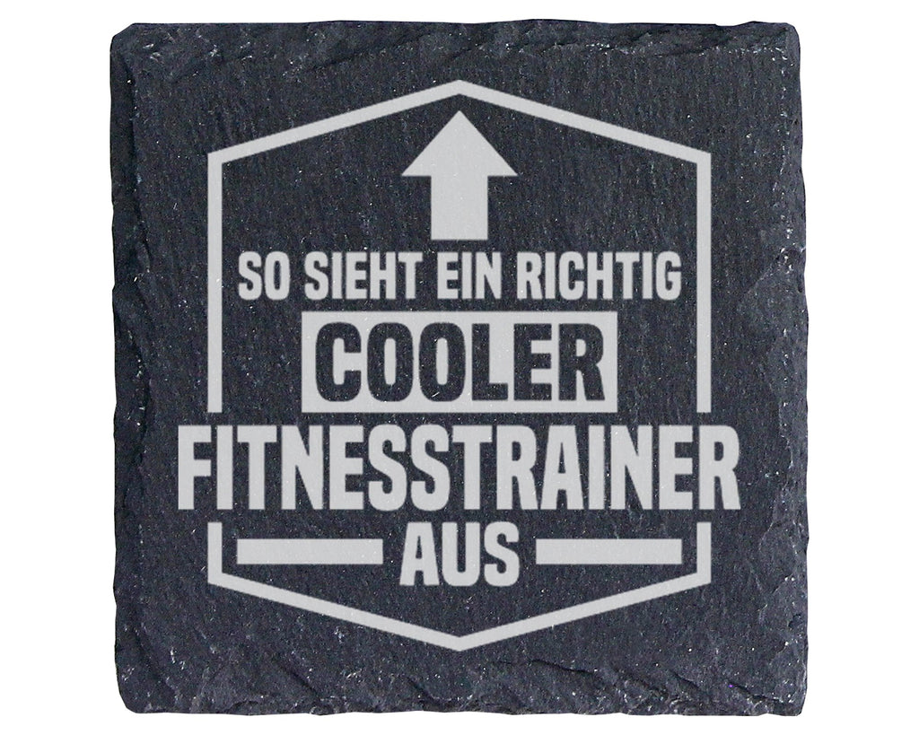 Schiefer Untersetzer Cooler Fitnesstrainer Spruch - Geschenk für Train – Bild 1