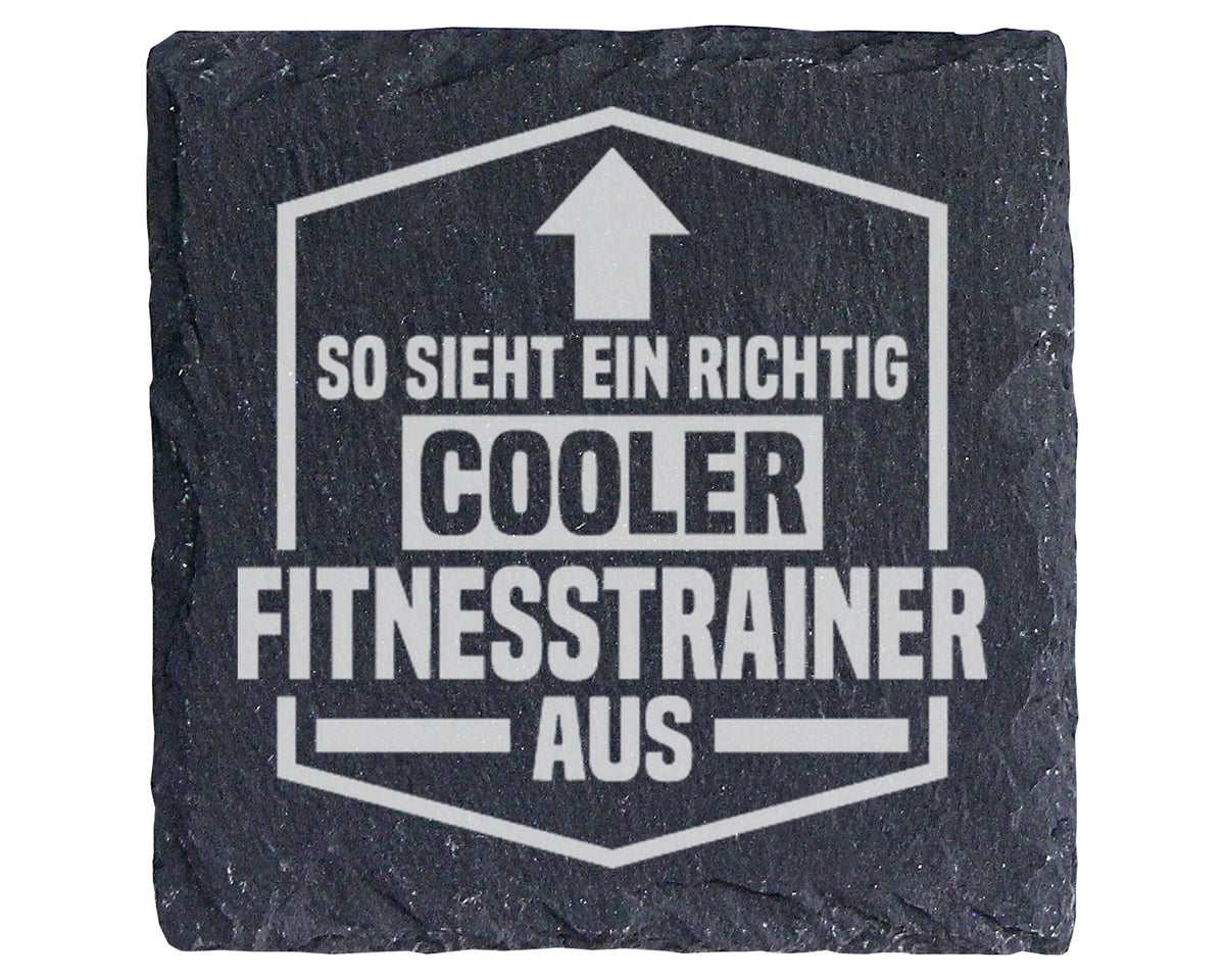Schiefer Untersetzer Cooler Fitnesstrainer Spruch - Geschenk für Train – Bild 1