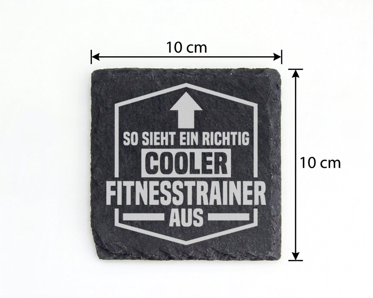 Schiefer Untersetzer Cooler Fitnesstrainer Spruch - Geschenk für Train – Bild 4