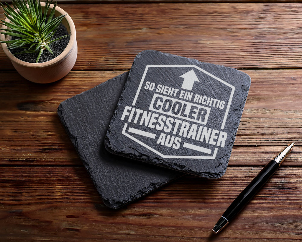 Schiefer Untersetzer Cooler Fitnesstrainer Spruch - Geschenk für Train – Bild 5