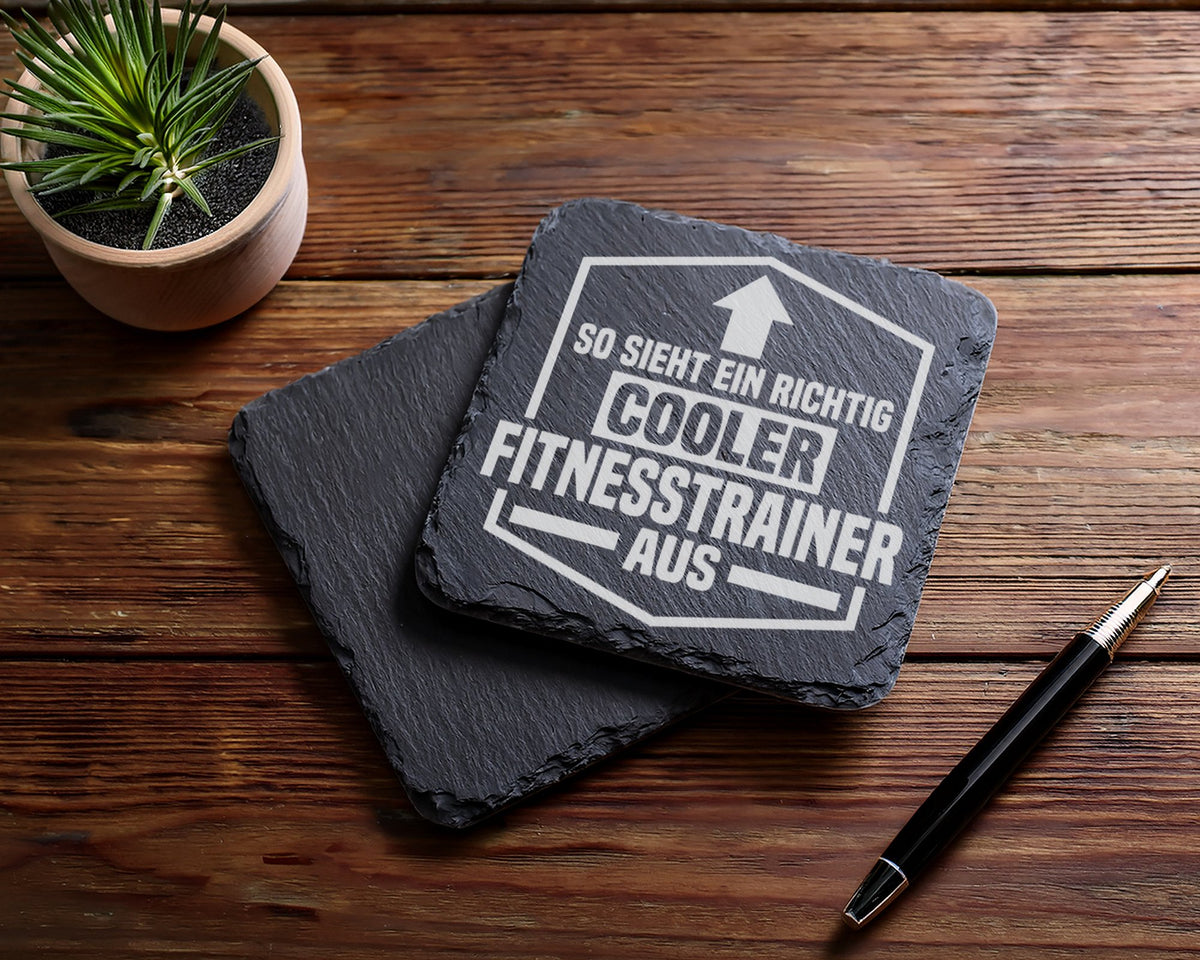 Schiefer Untersetzer Cooler Fitnesstrainer Spruch - Geschenk für Train – Bild 5