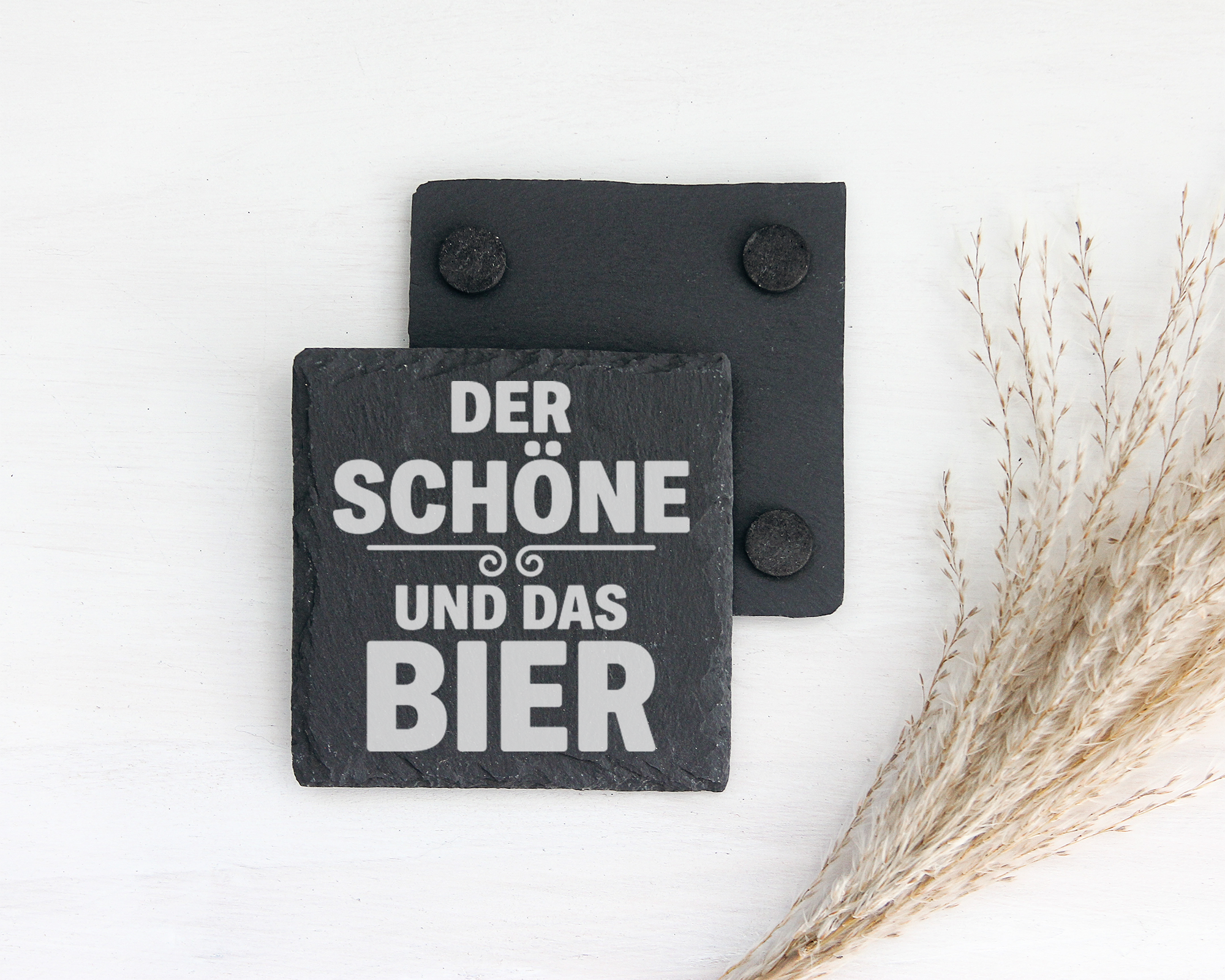 Schiefertafel Untersetzer Der Schöne und das Bier lustiges Geschenk fü – Bild 2