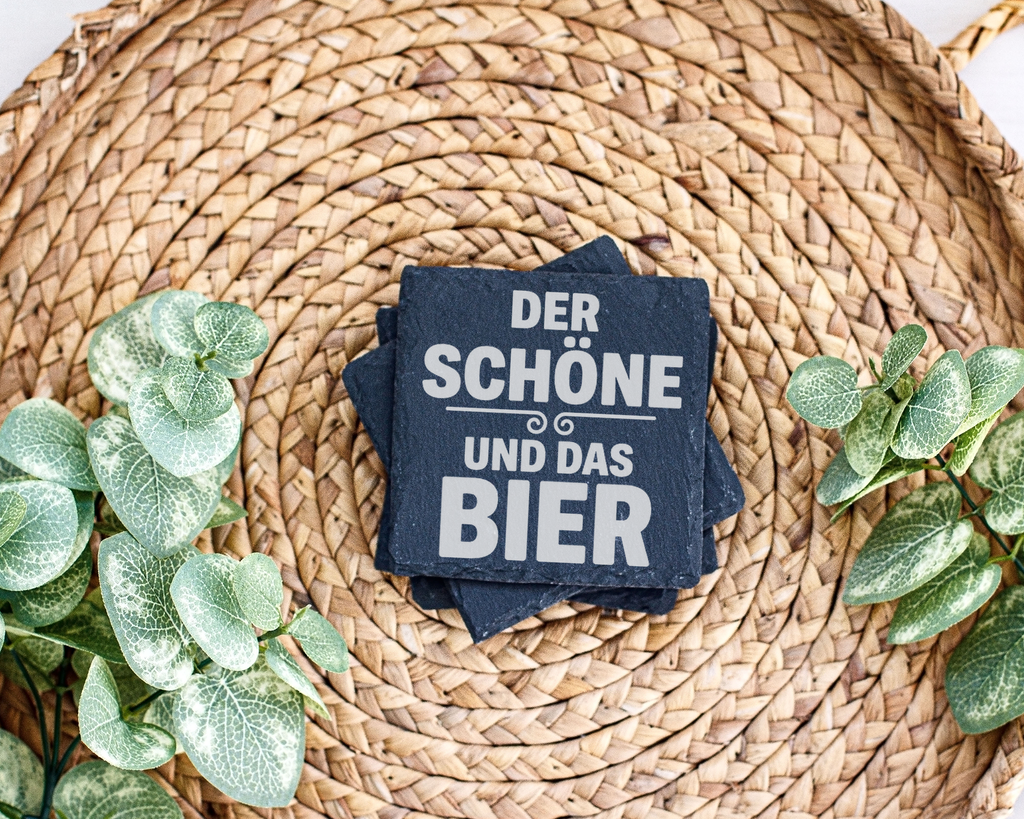 Schiefertafel Untersetzer Der Schöne und das Bier lustiges Geschenk fü – Bild 3