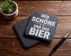 Schiefertafel Untersetzer Der Schöne und das Bier lustiges Geschenk fü – Bild 5