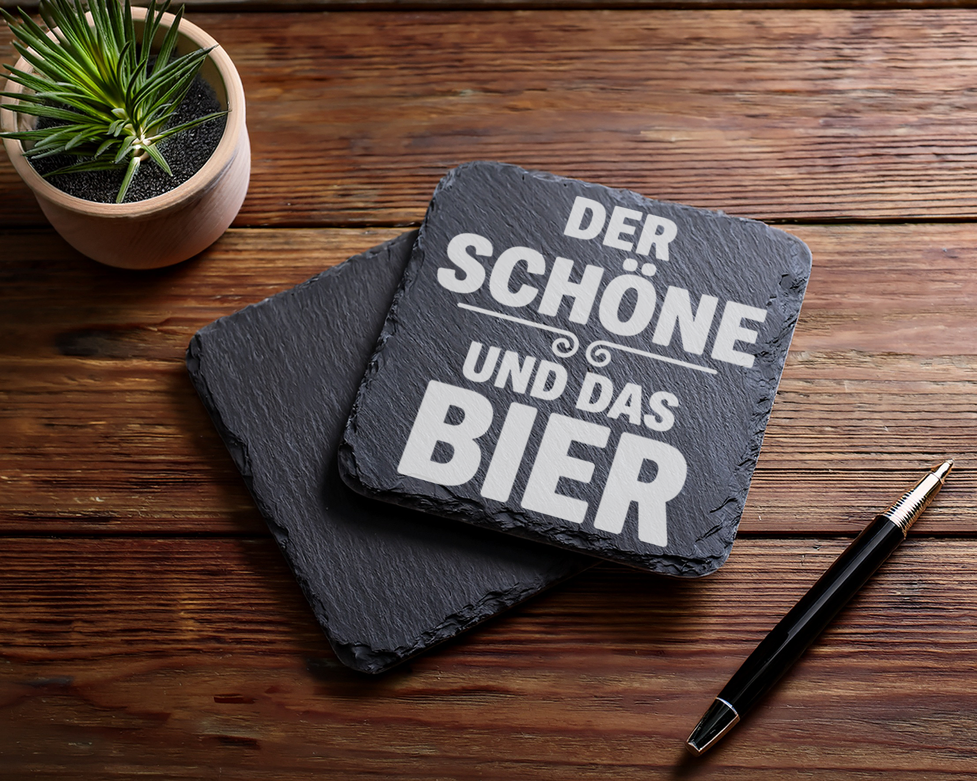 Schiefertafel Untersetzer Der Schöne und das Bier lustiges Geschenk fü – Bild 5
