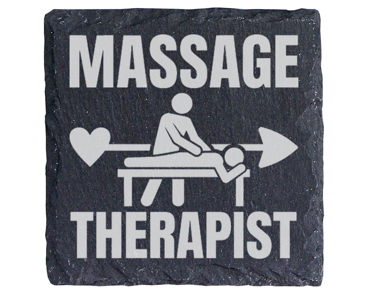 Schiefer Untersetzer Massage Therapist Herz Pfeil - Geschenk für Masse – Bild 1