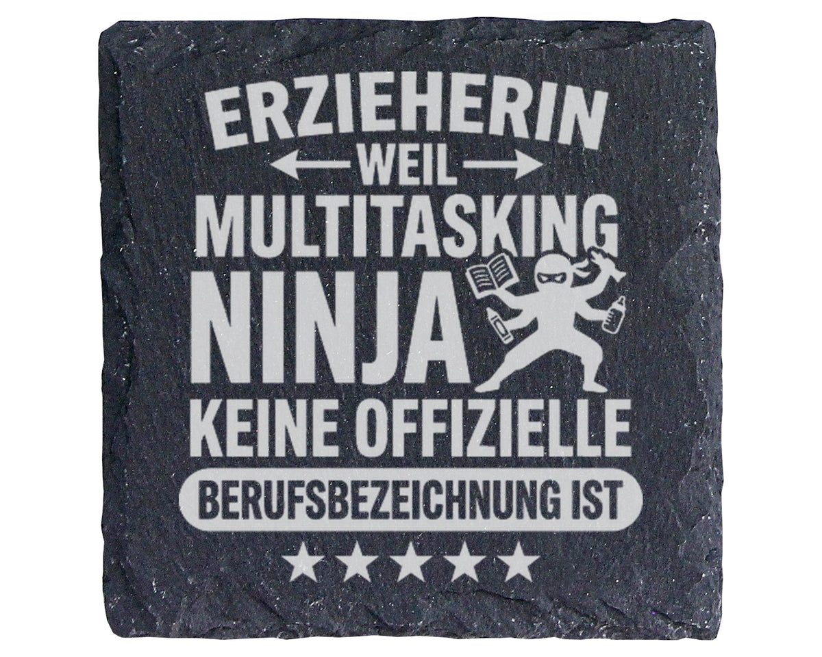 Schiefer Untersetzer Erzieherin Multitasking Ninja Spruch - Geschenk f – Bild 1
