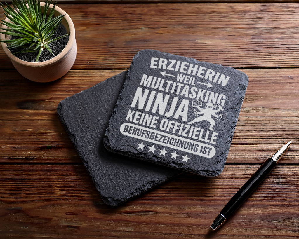 Schiefer Untersetzer Erzieherin Multitasking Ninja Spruch - Geschenk f – Bild 5