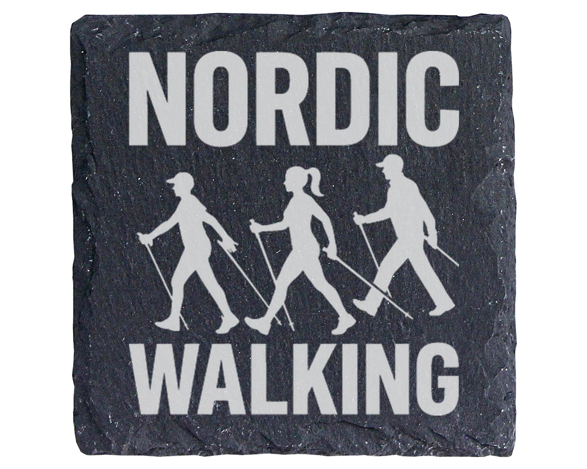 Schiefer Untersetzer Nordic Walking Gruppe - Geschenk für Walker Sport – Bild 1